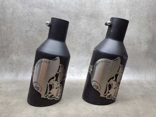 Two Gibson Performance Metal Mulisha exhaust tips