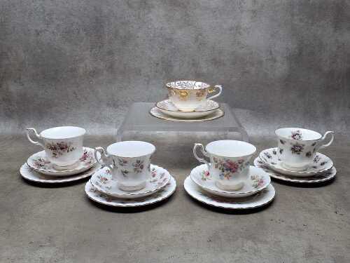 Five Royal Albert porcelain trios