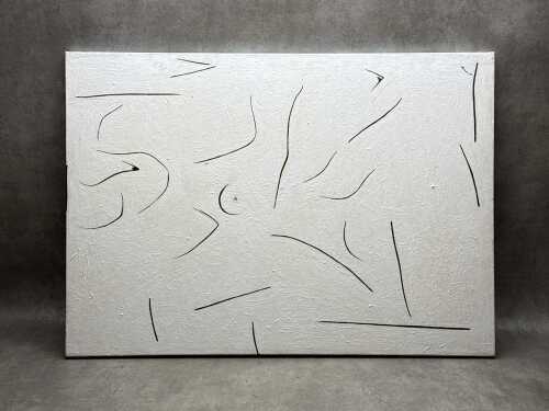 Geoffrey de Groen (1938-), abstract in black, white and cream, 2000