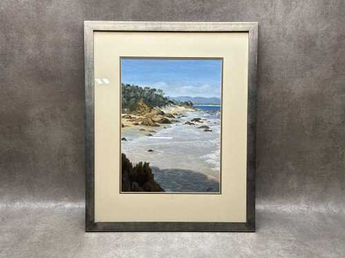 Therese Lee, coastal landscape. Oil painting on board