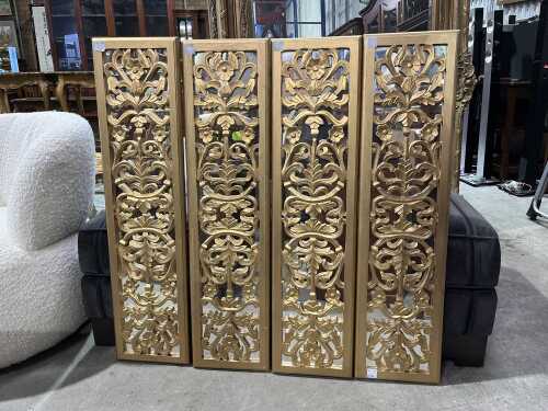 Four decorative carved timber ornate mirror panels