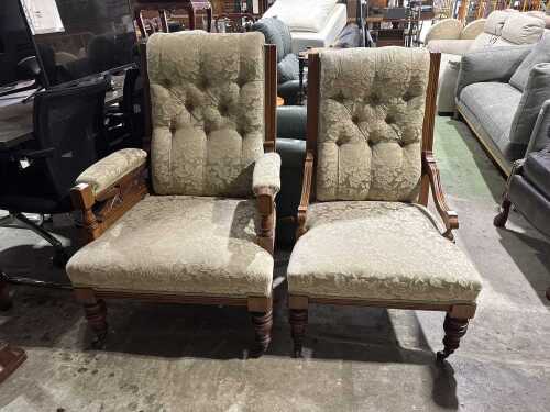 Pair of Edwardian upholstered armchairs