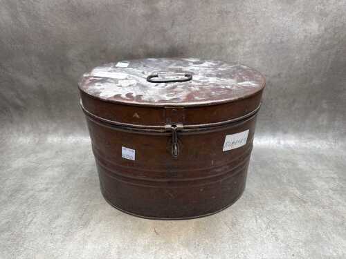 Vintage rolled steel hatbox