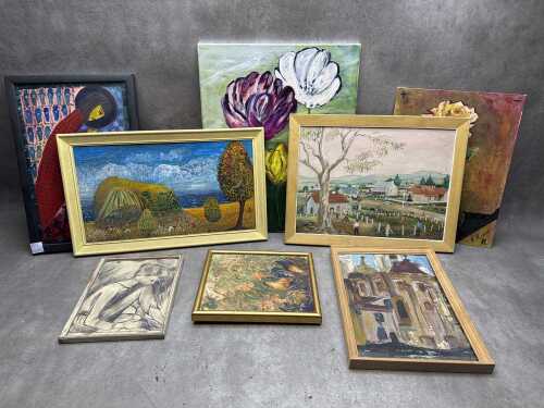Eight original artworks, some framed