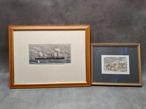Two antique hand-coloured prints