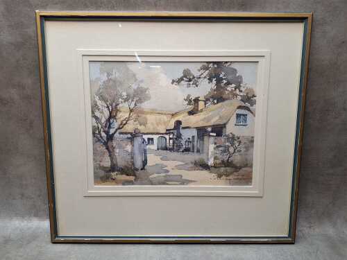 C Duddley Wood, Barnyard England. Watercolour on paper