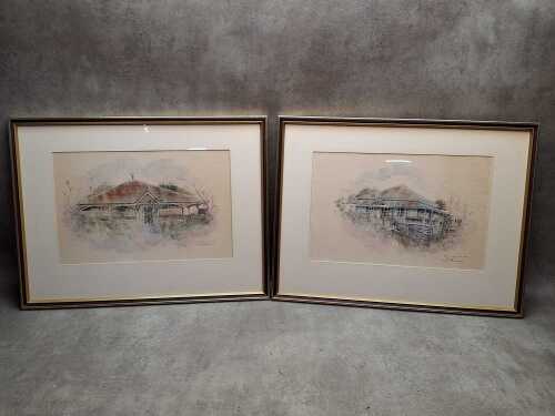 Pair of hand-coloured editioned prints on paper by Kate Smith (artist unknown)