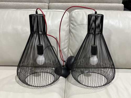 Pair of Modern wire hanging lights shades
