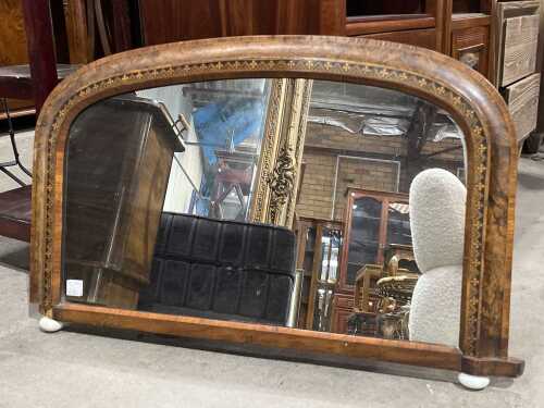 Antique mirror with marquetry and burr walnut frame