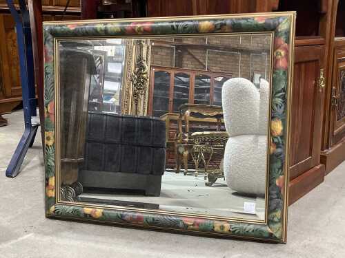 Vintage hand-painted mirror with gilt and botanical design border