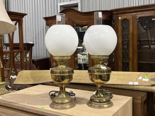 Pair of kerosene style electric table lamps