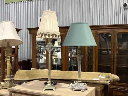 Two neoclassical style table lamps with shades