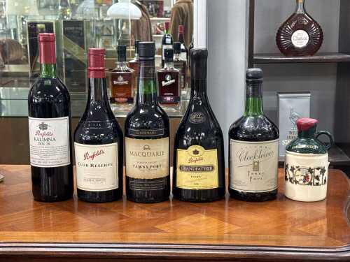 Six bottles of port and a shiraz