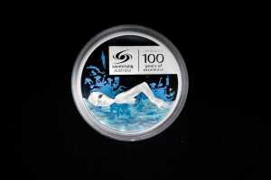 Australian Swimming 2002 $1 Silver Proof Coin, 1 oz