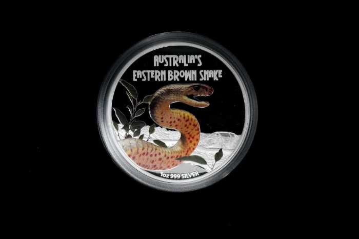 Australian Eastern Brown Snake 2010 $1 Silver Proof Coin, 1 oz