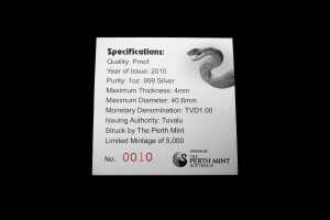 Australian Eastern Brown Snake 2010 $1 Silver Proof Coin, 1 oz - 5