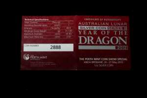 Australian Lunar Year of the Dragon 2012 $1 Silver Proof Coin, 1 oz - 4