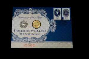 Centenary of Australian Banknotes 2013 $1 silver proof coin & stamp set. 1oz and PNC - 3