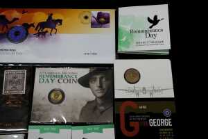 A group of Australian PNCs and coloured $2 coins, Remembrance themes. - 3