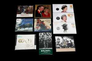 Group of United Kingdom uncirculated coins and PNCs