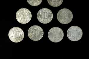 10 x Australian 1966 round 50 cent silver coins - 2
