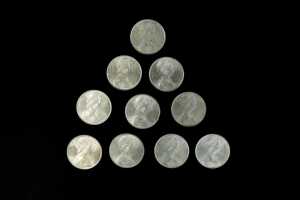 10 x Australian 1966 round 50 cent silver coins - 3