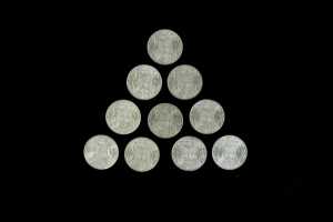 10 x Australian 1966 round 50 cent pieces