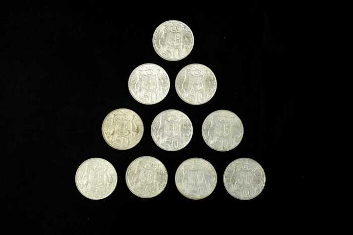 10 x Australian 1966 round 50 cent silver coins