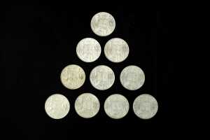 10 x Australian 1966 round 50 cent silver coins