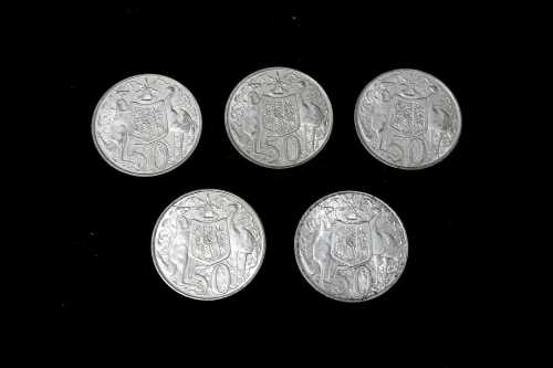 5 x 1966 Round 50c silver coins