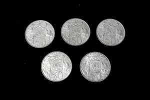 5 x 1966 Round 50c silver coins