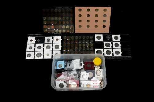 A box of assorted decimal coins