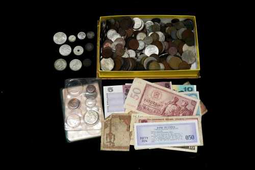 Group of coins and banknotes