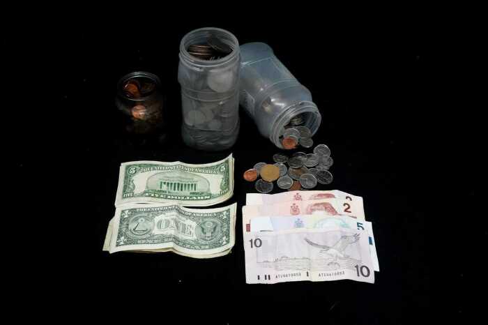 Group of Canadian and USA currency