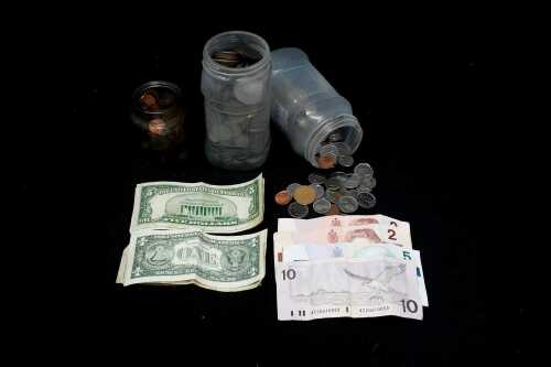 Group of Canadian and USA currency