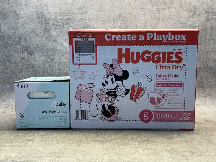 Group of nappies & baby wipes