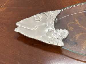 Pair of decorator glass and metal salmon plates - 2