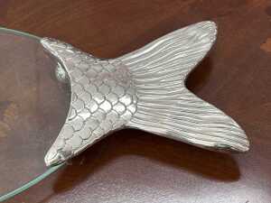 Pair of decorator glass and metal salmon plates - 3