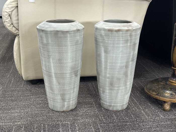 Pair of Etches series grey ceramic vases