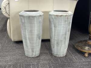 Pair of Etches series grey ceramic vases