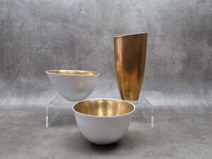 Three Minton gold and white decorative homeware pieces