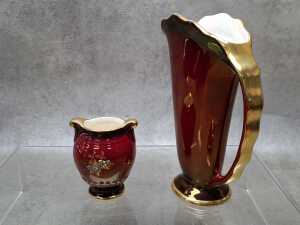Five Crown Devon red and gilded porcelain pieces - 6