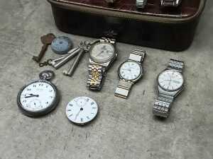 Collection of watches, pocket watch movements, keys and travel case - 2