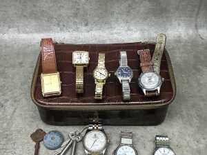 Collection of watches, pocket watch movements, keys and travel case - 3