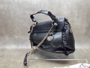 Designer-style black handbag with gold tone hardware and bag scarfe - 3