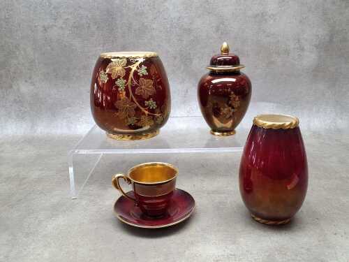 Four Carlton Ware Rouge Royale porcelain pieces