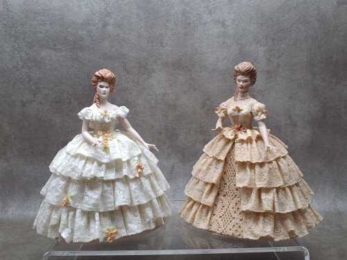 Two vintage Alberta's porcelain lady figures with lace detail dresses