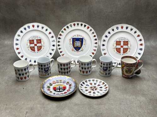 Mostly Oxford and Cambridge coats of arms porcelain memorabilia