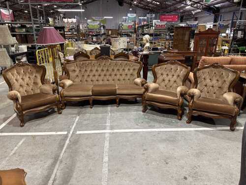 Baroque-style four-piece Mahogany lounge suite