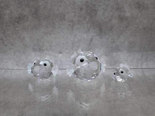 Three Swarovski Crystal Blowfish figures